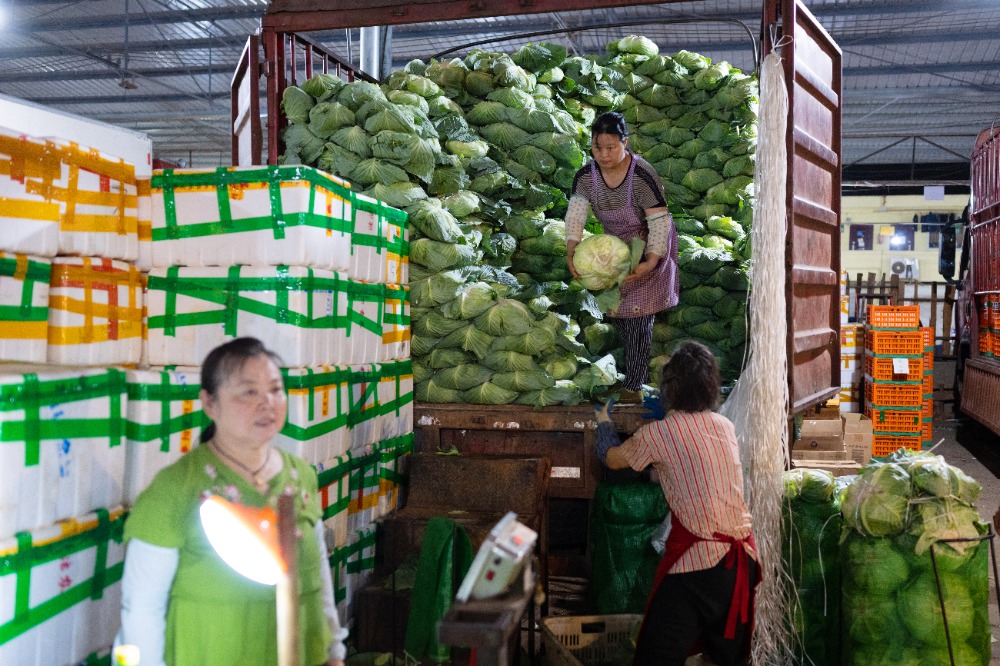 凌晨蔬菜批发市场交易忙 市民"菜篮子"有保障