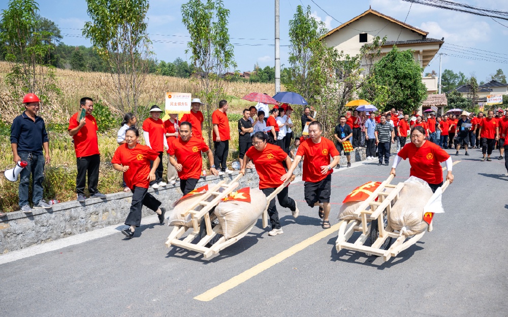 2024年9月14日，重庆市南川区石溪镇盐井村的田野间，农民在进行“五谷丰登”运粮比赛。甘昊旻 摄.jpg